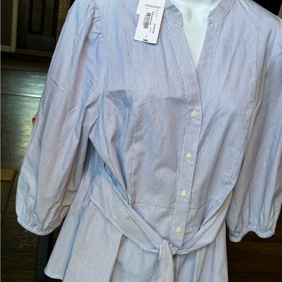 NWT Liz Claiborne Pleated Small Blue and White Stripe Belted Blouse Size Large - Picture 5 of 13